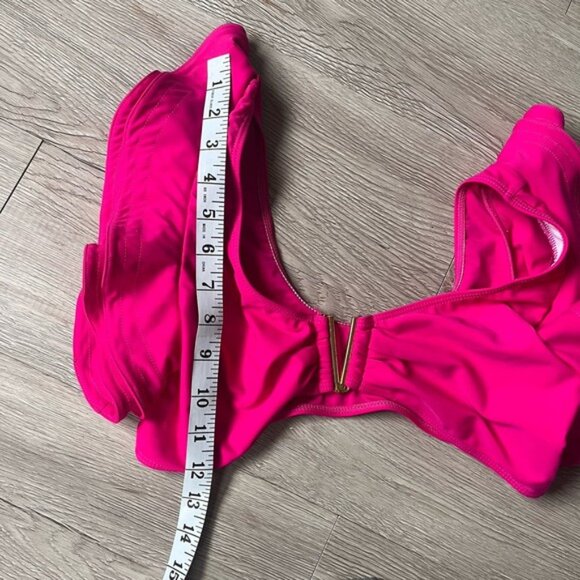 Women's Hot Pink Bikini Top Large Ruffle Sleeve V Cut Swim Water Gold Embellish - Picture 6 of 6